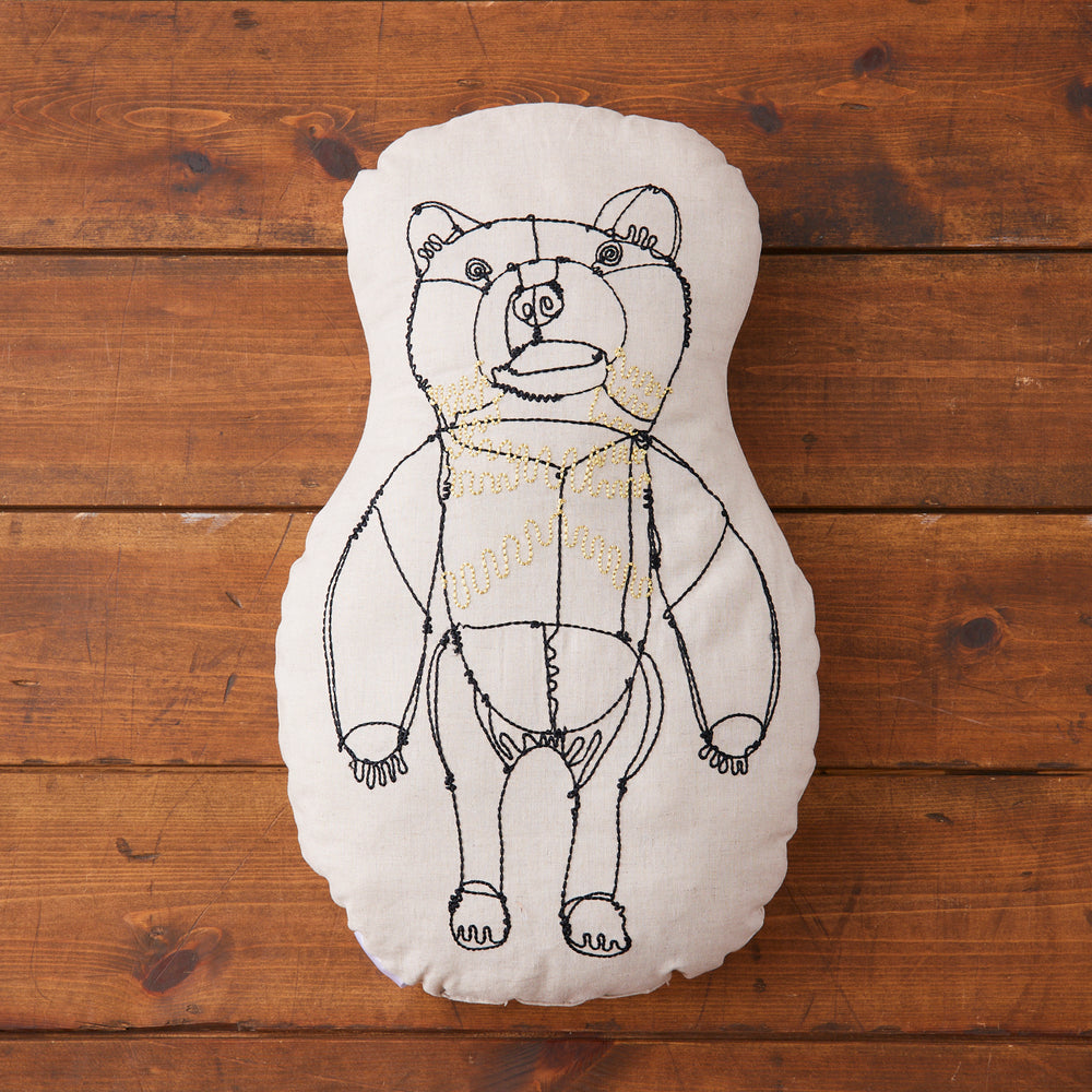 【+HAyU fabric】 HAyU Bear - クッション - コットンリネン 刺繍