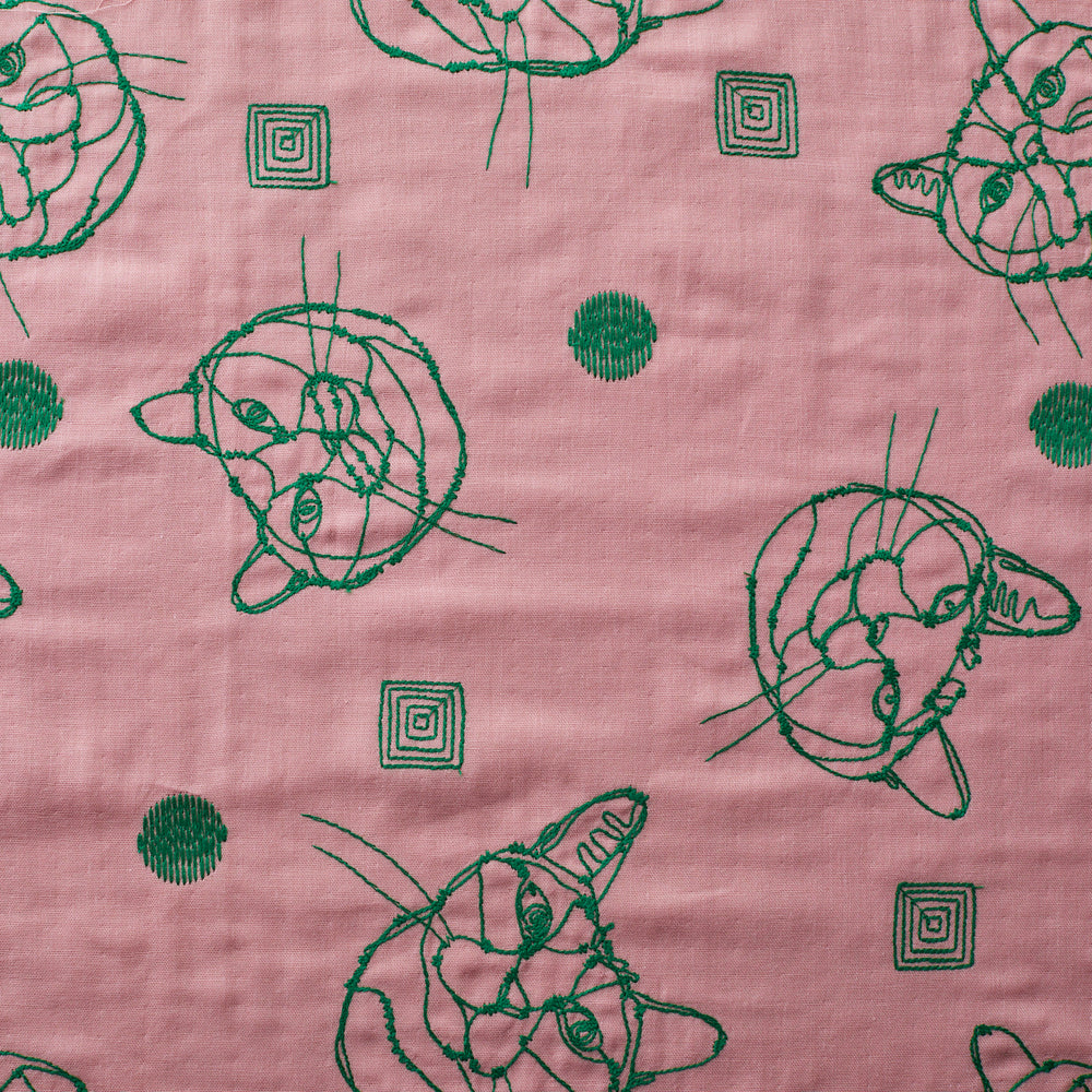 (無料サンプル)＋HAyU fabric ～CATS～　綿100% ダブルガーゼ刺繍 EGX-7702L-3C(Sample)