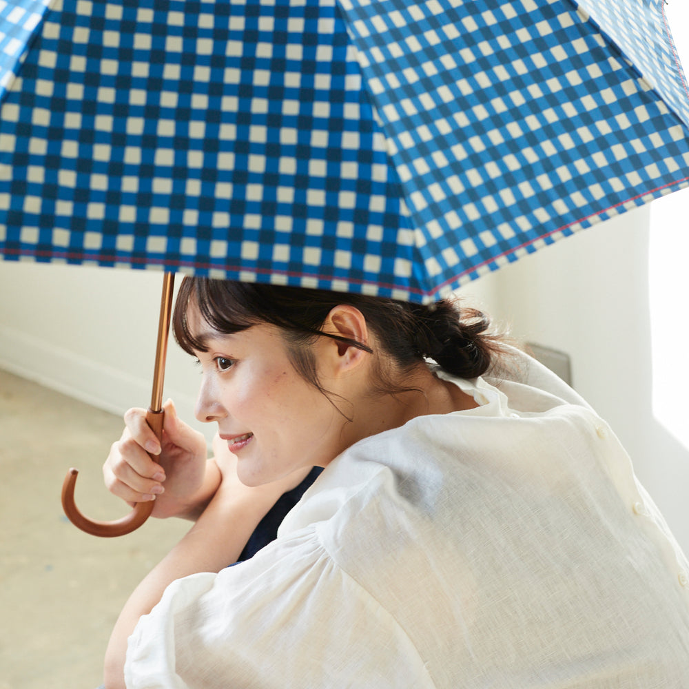 【晴雨兼用】coccaの日傘雨傘 gin-gam ‐ギンガム- 刺繍(折りたたみ) TPS-1144-1A