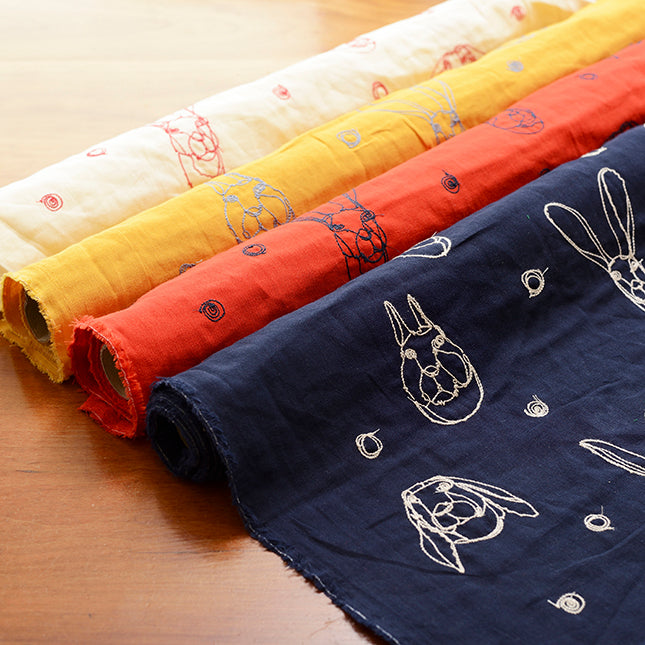 cocca｜生地サンプル｜＋HAyU fabric ～RABIT～ 綿100％ ダブルガーゼ 刺繍